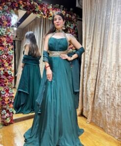 GREEN STYLISH CROSS SHOULDER GOWN WITH DUPATTA