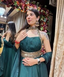Alternative view of GREEN STYLISH CROSS SHOULDER GOWN WITH DUPATTA