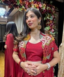 Alternative view of CRIMSON BLOOM INDO-WESTERN TULIP SKIRT SET WITH CAPE