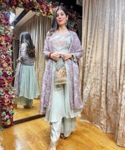 ZARIYA POWDER BLUE ANARKALI SET WITH STYLISH PRINTED DUPATTA