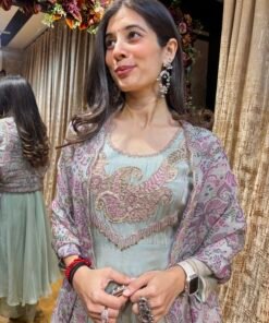 Alternative view of ZARIYA POWDER BLUE ANARKALI SET WITH STYLISH PRINTED DUPATTA