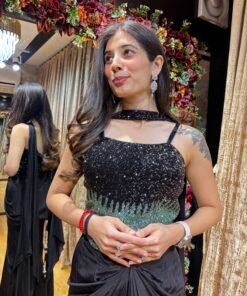 Alternative view of IRA BLACK COWL SKIRT WITH STYLISH SPAGETTI BLOUSE & NECK BELT DUPATTA