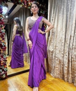 NAZRANA PURPLE JEWEL WORK DRAPE SAREE STYLE