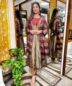 Alternative view of ZARIYA COPPER MAROON ANARKALI SUIT WITH DUPATTA