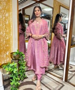 ADAA PINK ANARKALI SUIT WITH HANDWORK SLEEVES & DUPATTA