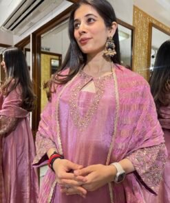 Alternative view of ADAA PINK ANARKALI SUIT WITH HANDWORK SLEEVES & DUPATTA