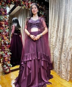 MEHERA DARK PURPLE ROYAL SKIRT WITH BUSTER & CAPE JACKET