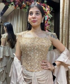 Alternative view of MISHA GOLD COWL SKIRT WITH CORSET BLOUSE & RUFFLE DUPATTA