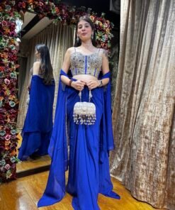 Alternative view of NUMAISH MIRROR SKIRT SET WITH CAPE-ELECTRIC BLUE