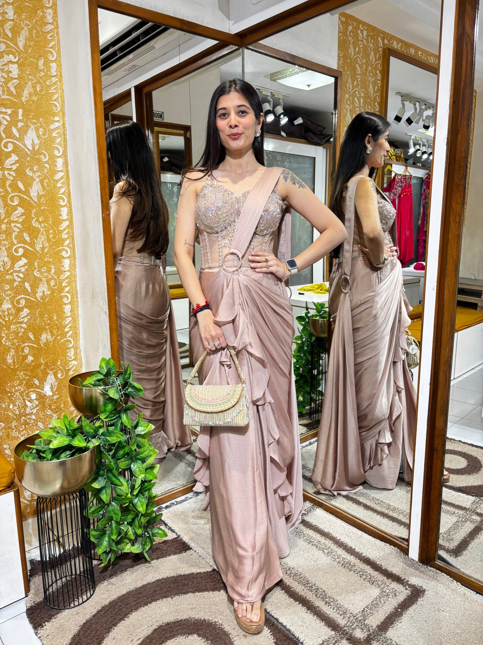 BLUSH ROSE GOLD CELEBRITY STYLE CORSET DRAPES