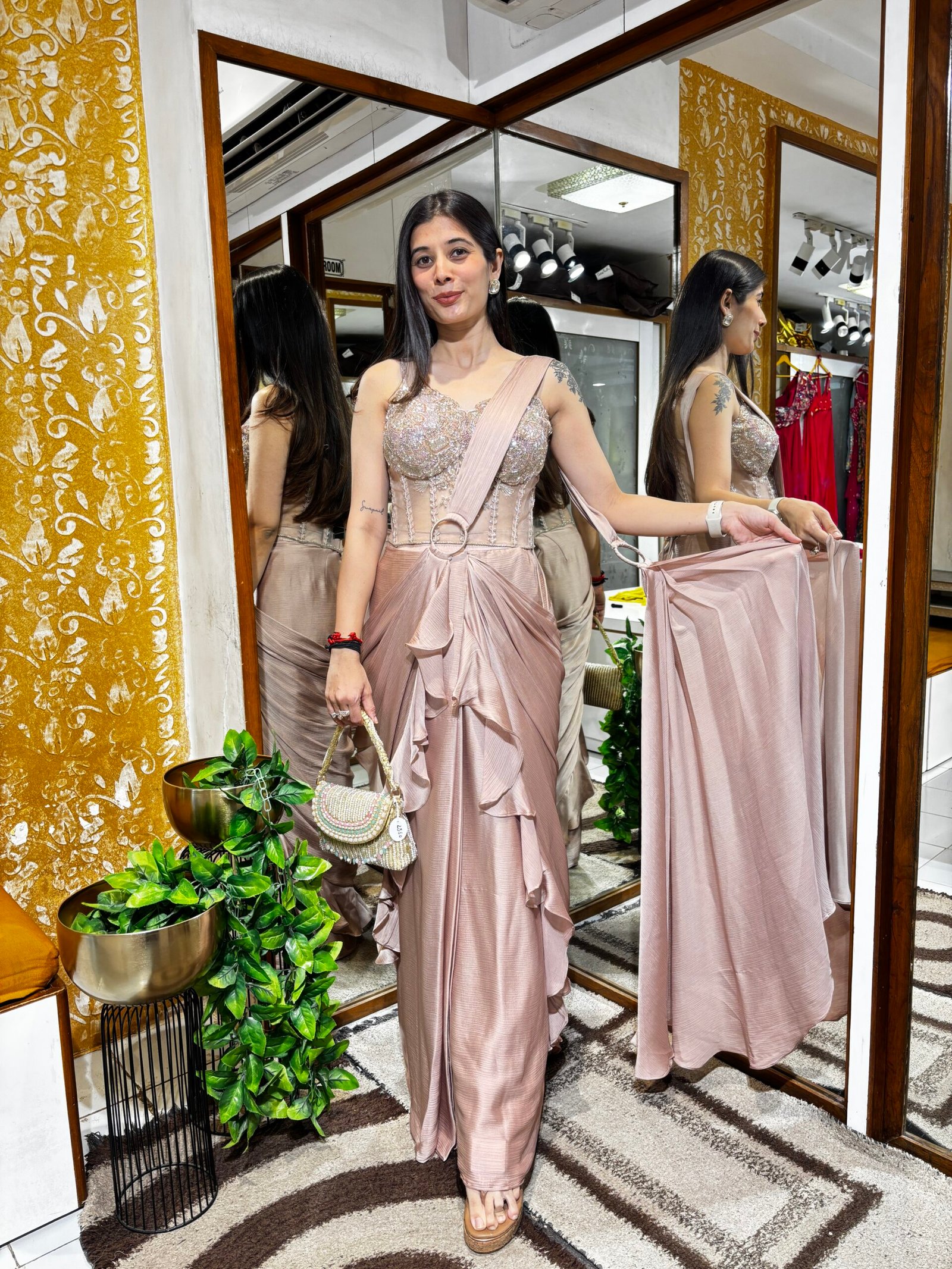 BLUSH ROSE GOLD CELEBRITY STYLE CORSET DRAPES - Image 2
