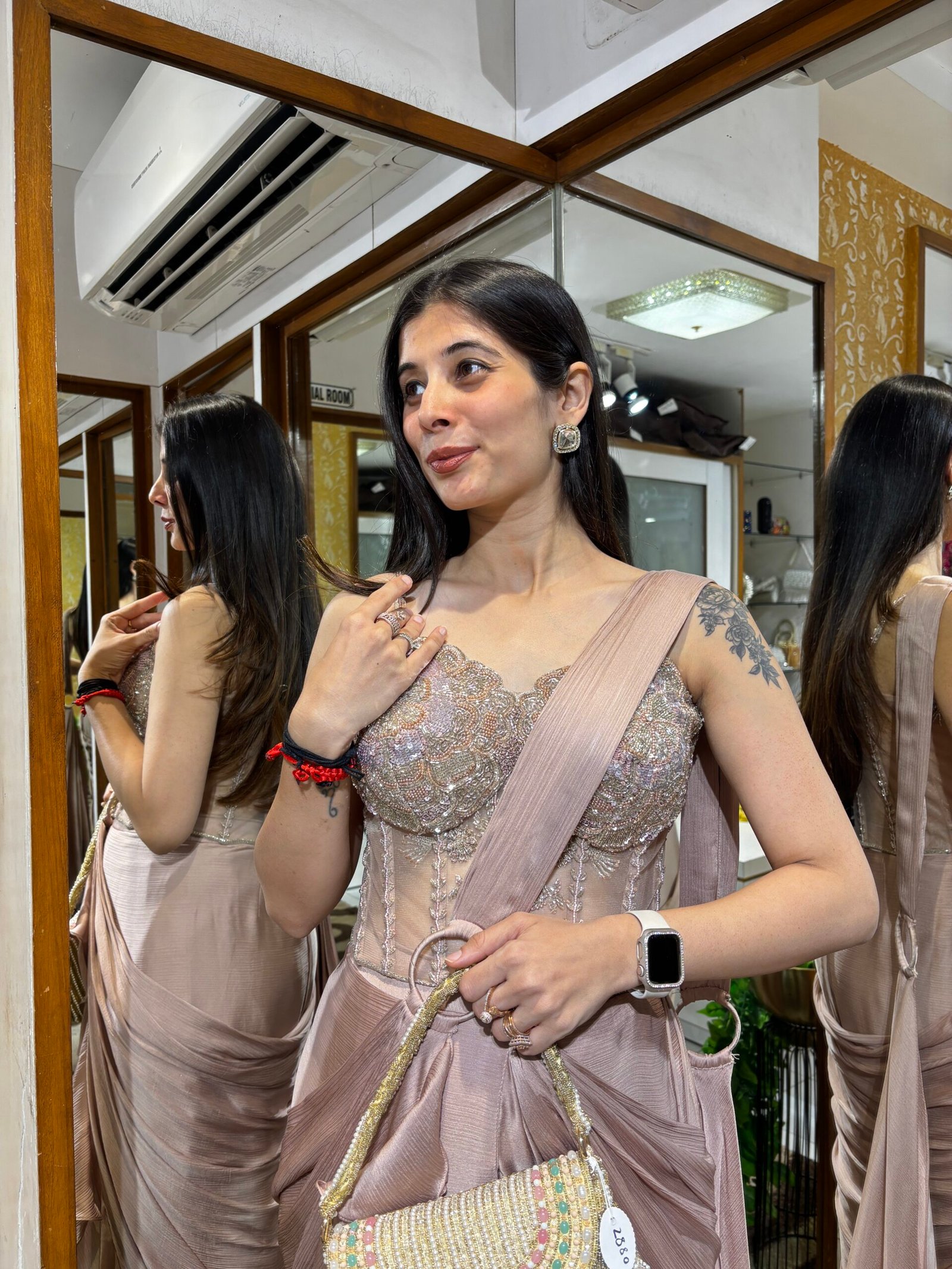 BLUSH ROSE GOLD CELEBRITY STYLE CORSET DRAPES - Image 3