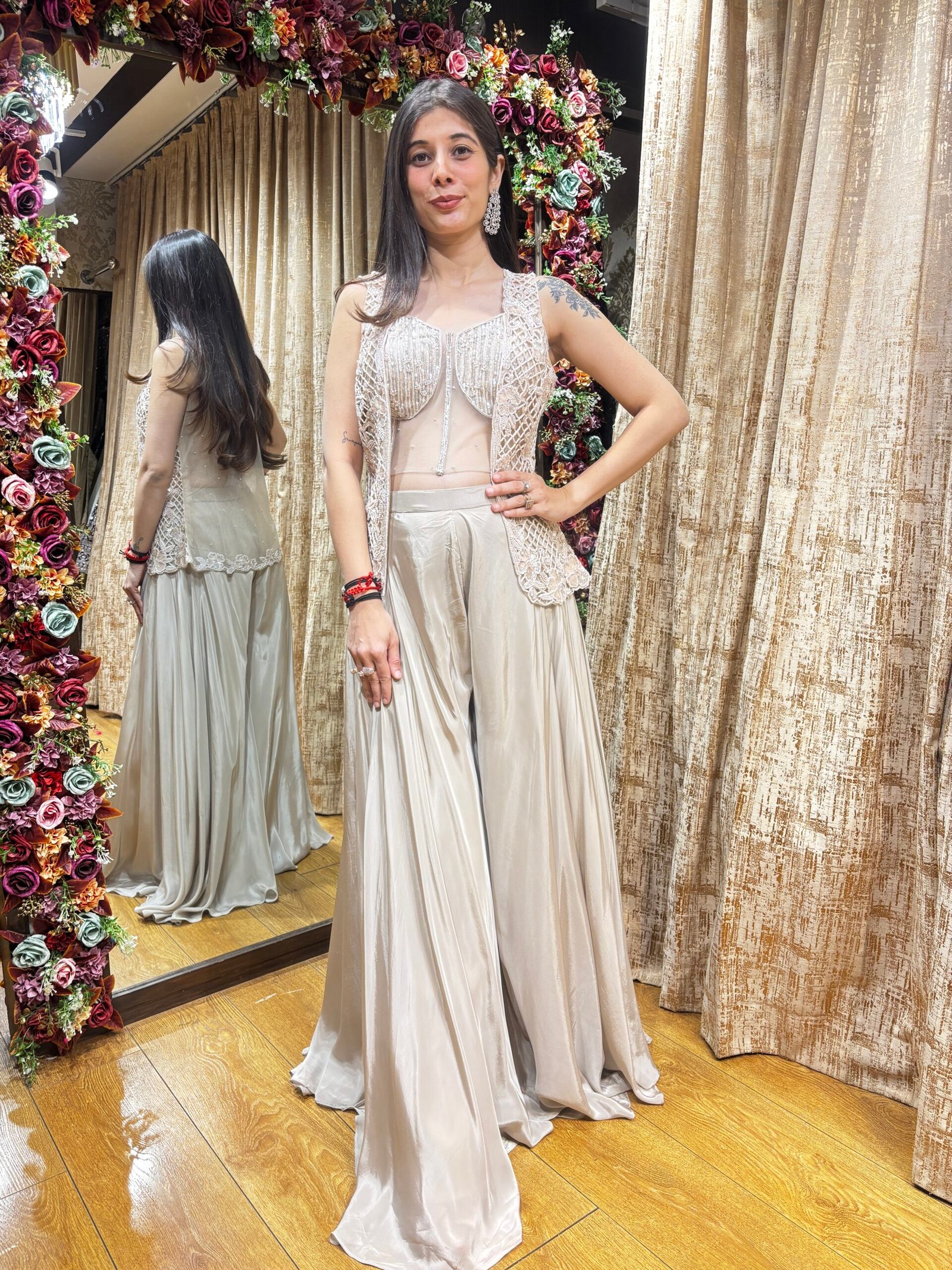 MOONLIGHT IVORY LUXE PLAZZO SET WITH SHORT JACKET