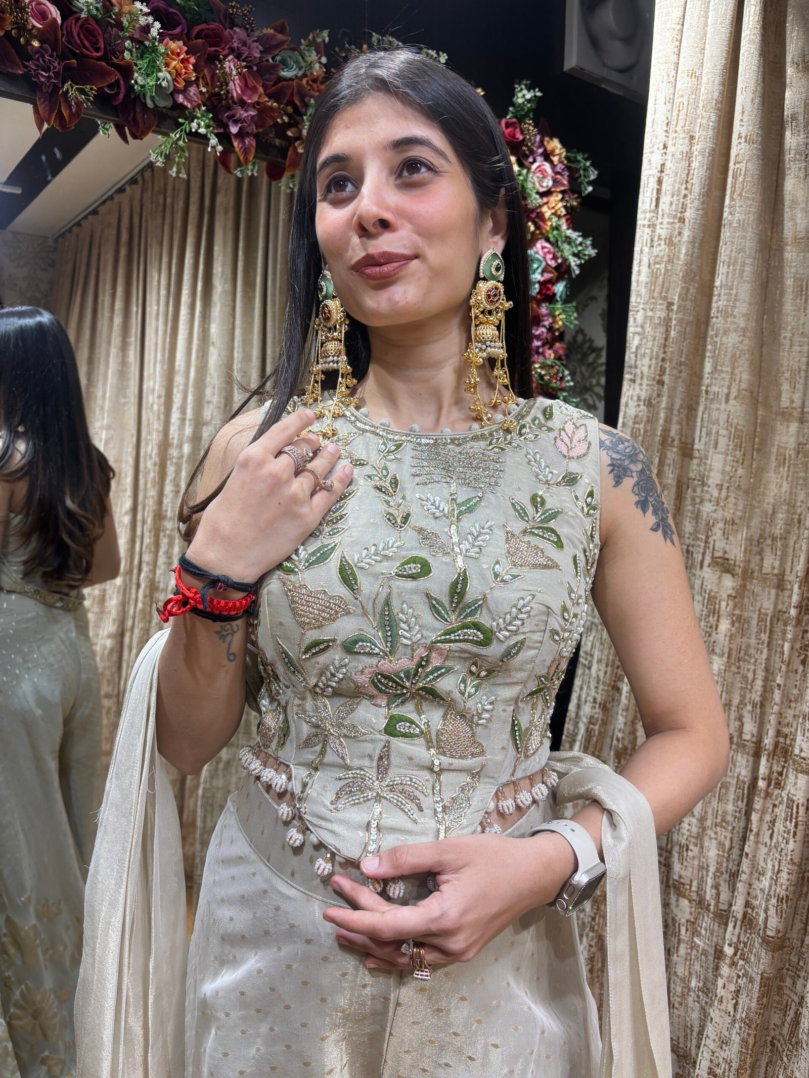 CHANDANI TISSUE PLAZZO WITH UNIQUE STYLE BLOUSE & DUPATTA - Image 2