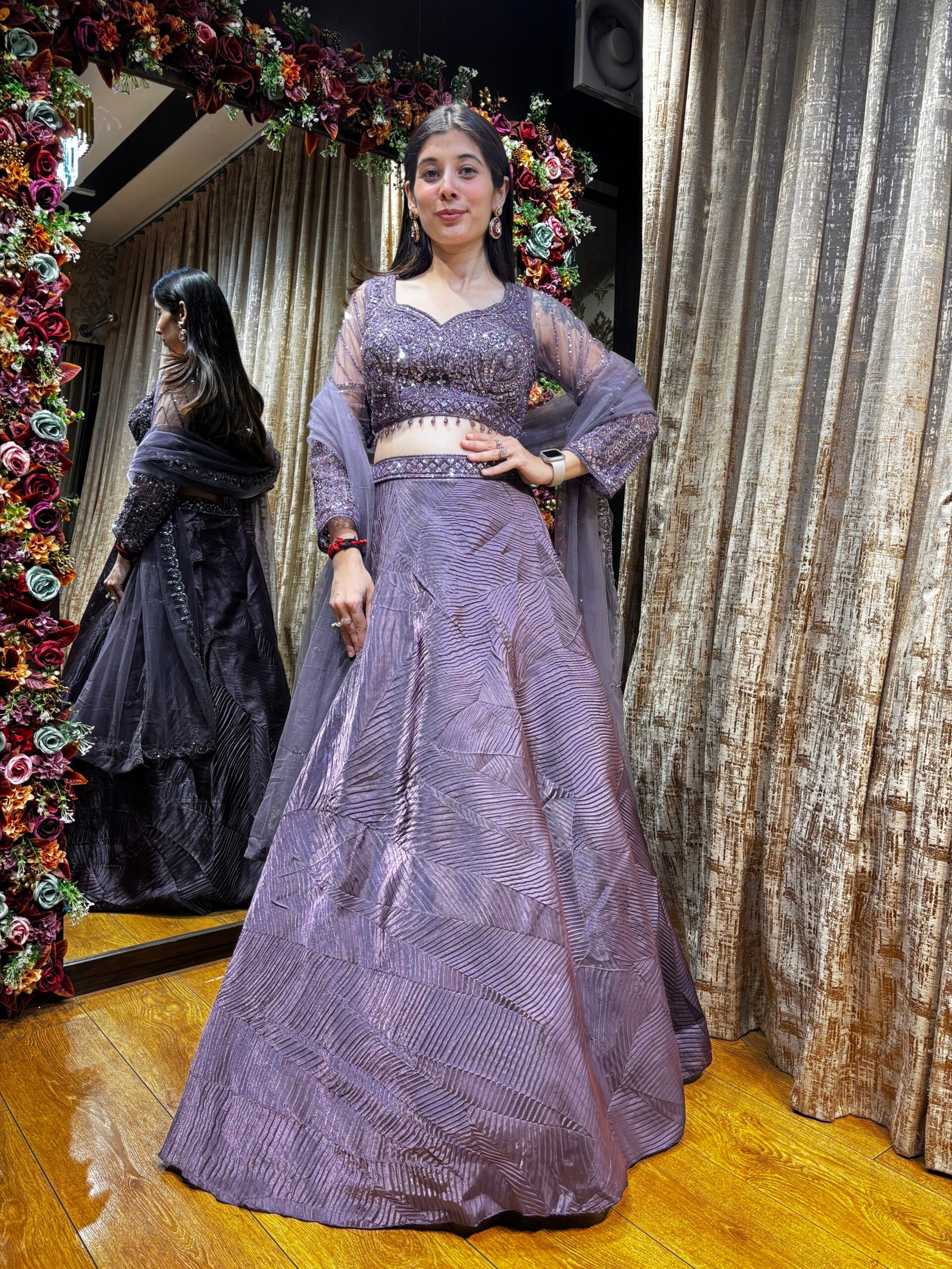 AAFREEN PURPLE HEAVY LENGHA WITH FULL SLEEVE BLOUSE & DUPATTA