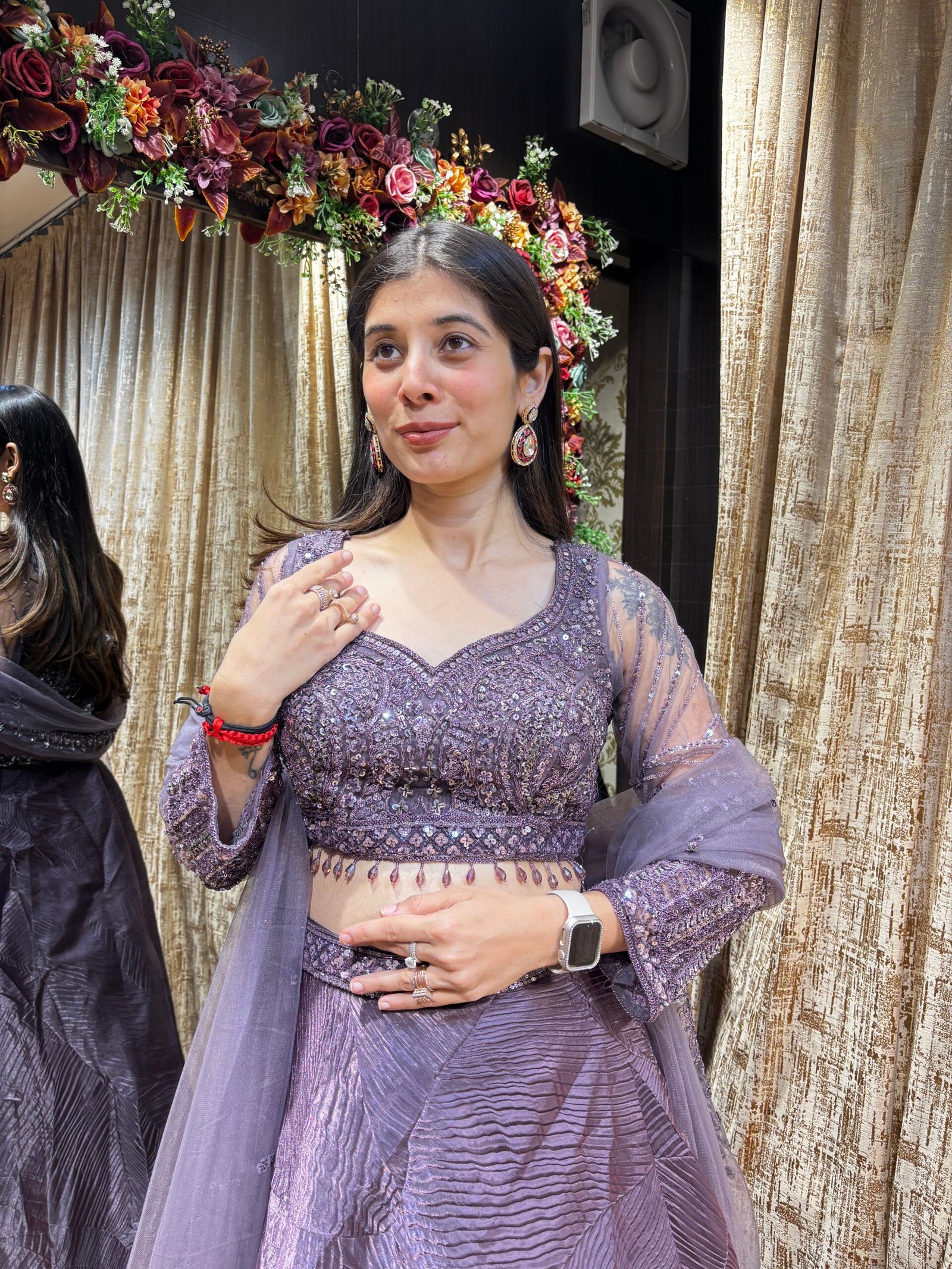 AAFREEN PURPLE HEAVY LENGHA WITH FULL SLEEVE BLOUSE & DUPATTA - Image 2