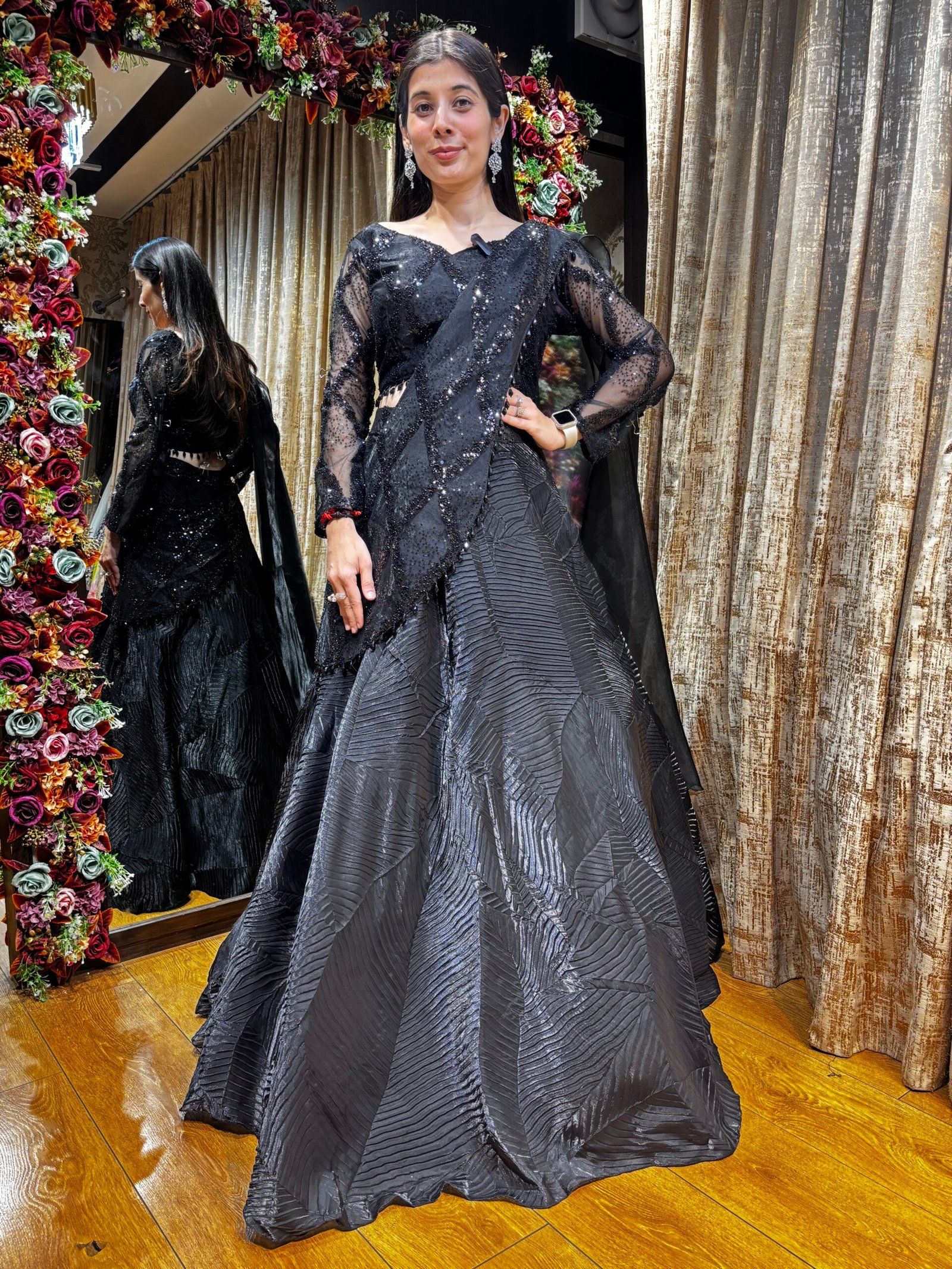 ELINA BLACK HEAVY DESIGNER LENGHA WITH DRAPE ATTACHED