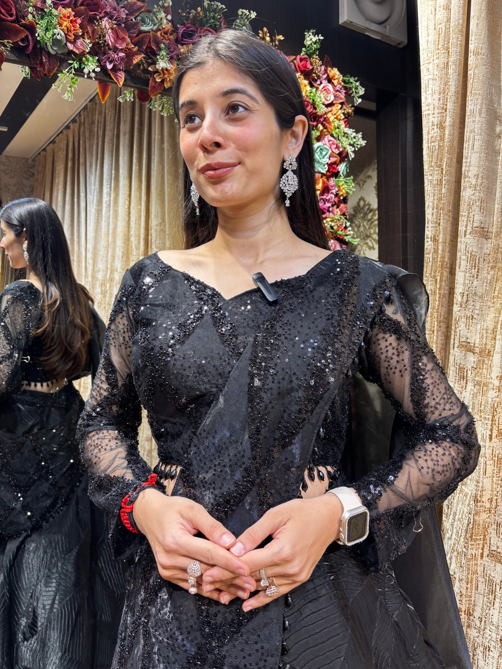 ELINA BLACK HEAVY DESIGNER LENGHA WITH DRAPE ATTACHED - Image 2