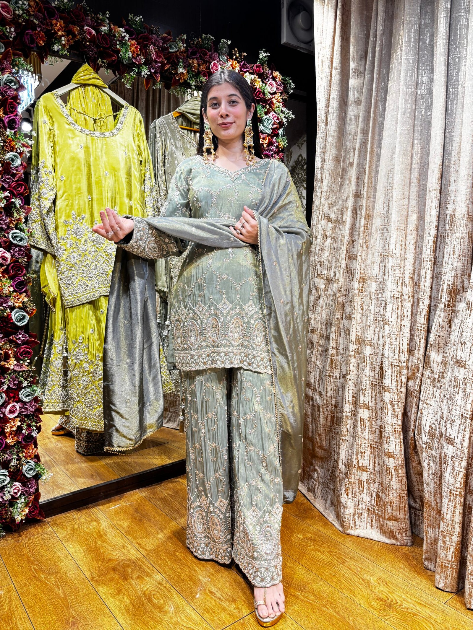AARZOO GREENISH BLUE HEAVY SHARARA SET WITH DUPATTA