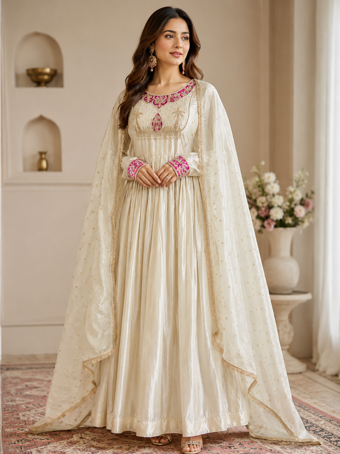 IVORY ROYAL MAHARANI ANARKALI SET WITH DUPATTA