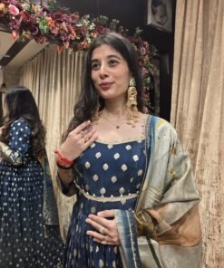 Alternative view of MIDNIGHT BLUE BANARASI ANARKALI SET WITH DUPATTA