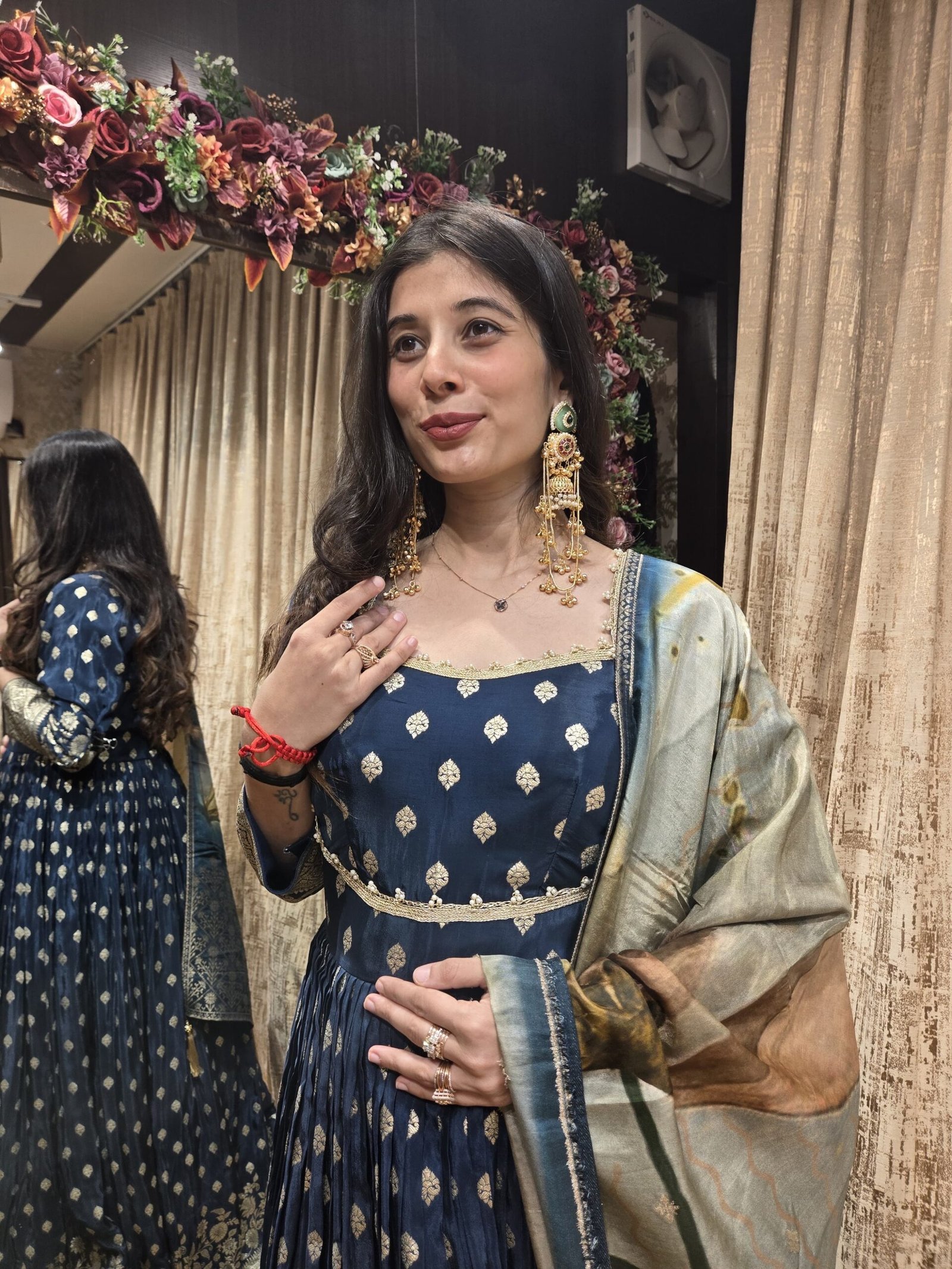 MIDNIGHT BLUE BANARASI ANARKALI SET WITH DUPATTA - Image 2