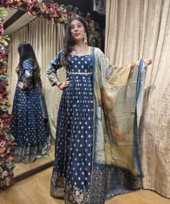 MIDNIGHT BLUE BANARASI ANARKALI SET WITH DUPATTA