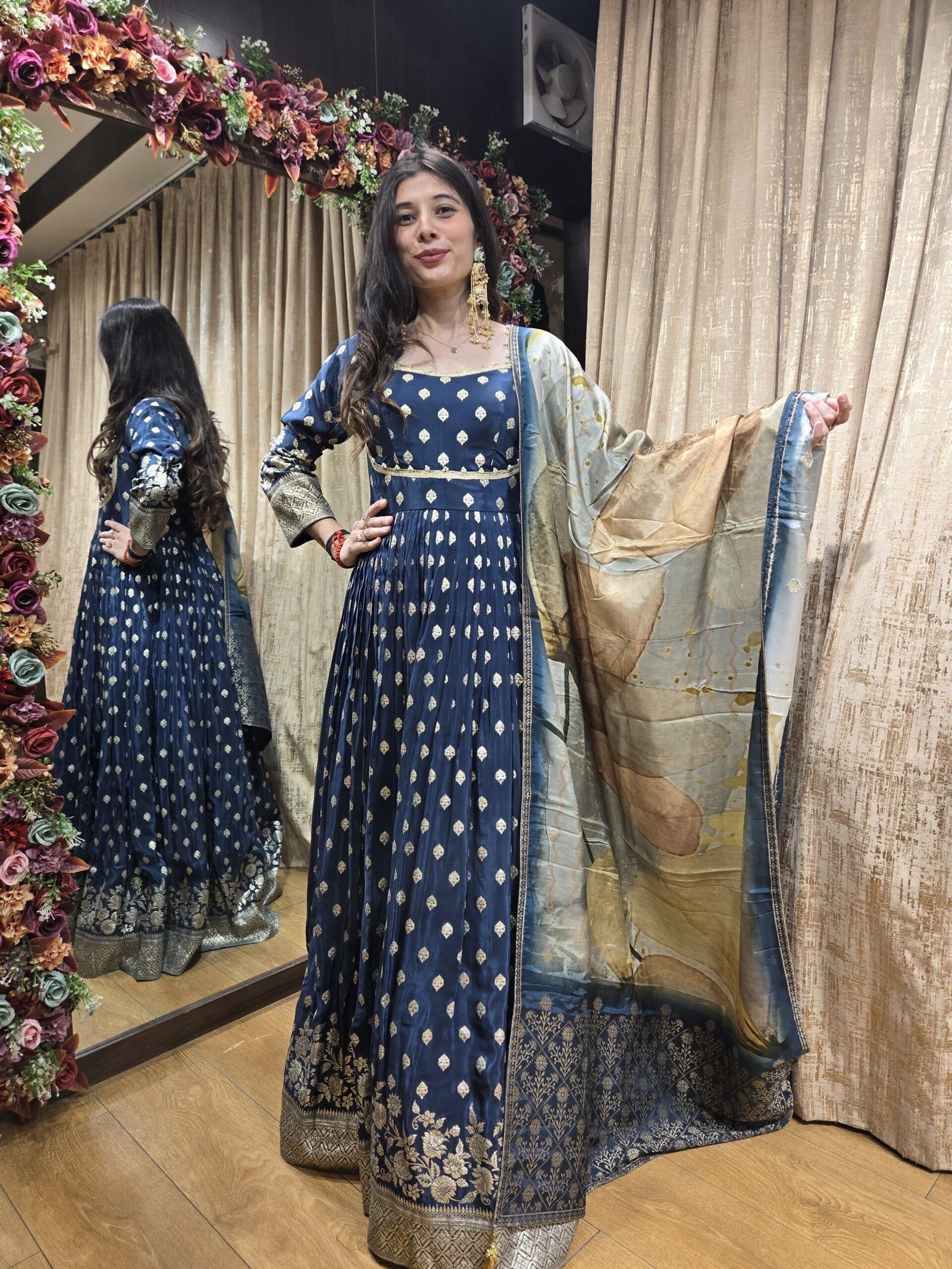 MIDNIGHT BLUE BANARASI ANARKALI SET WITH DUPATTA