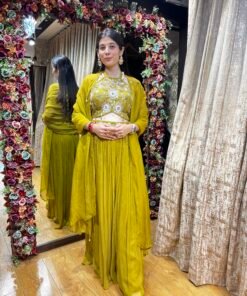 MUSTARD GREEN STYLISH PLAZZO SUIT WITH CAPE