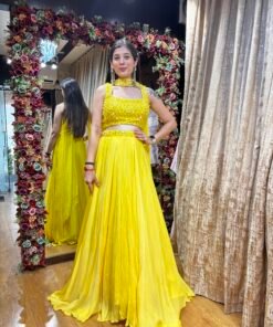 MANGO YELLOW SKIRT WITH STUNNING ACRYLIC BLOUSE & DUPATTA