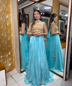 AQUA BLUE MERMAID BLOUSE SKIRT WITH SKIRT WITH NECK BELT DUPATTA