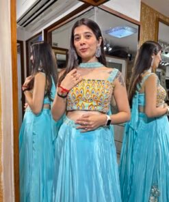 Alternative view of AQUA BLUE MERMAID BLOUSE SKIRT WITH SKIRT WITH NECK BELT DUPATTA