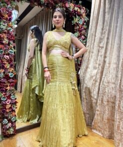 LIGHT GOLD DRAMATIC FISH CUT MERMAID WITH SHORT CHOLI & DUPATTA