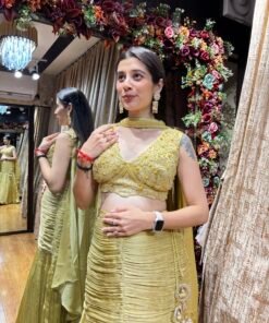 Alternative view of LIGHT GOLD DRAMATIC FISH CUT MERMAID WITH SHORT CHOLI & DUPATTA