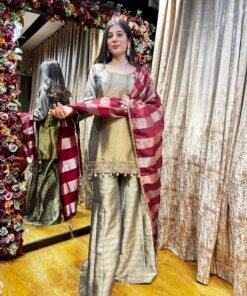 MASTANI TISSUE BELL BOTTOM SET WITH CONTRAST DUPATTA