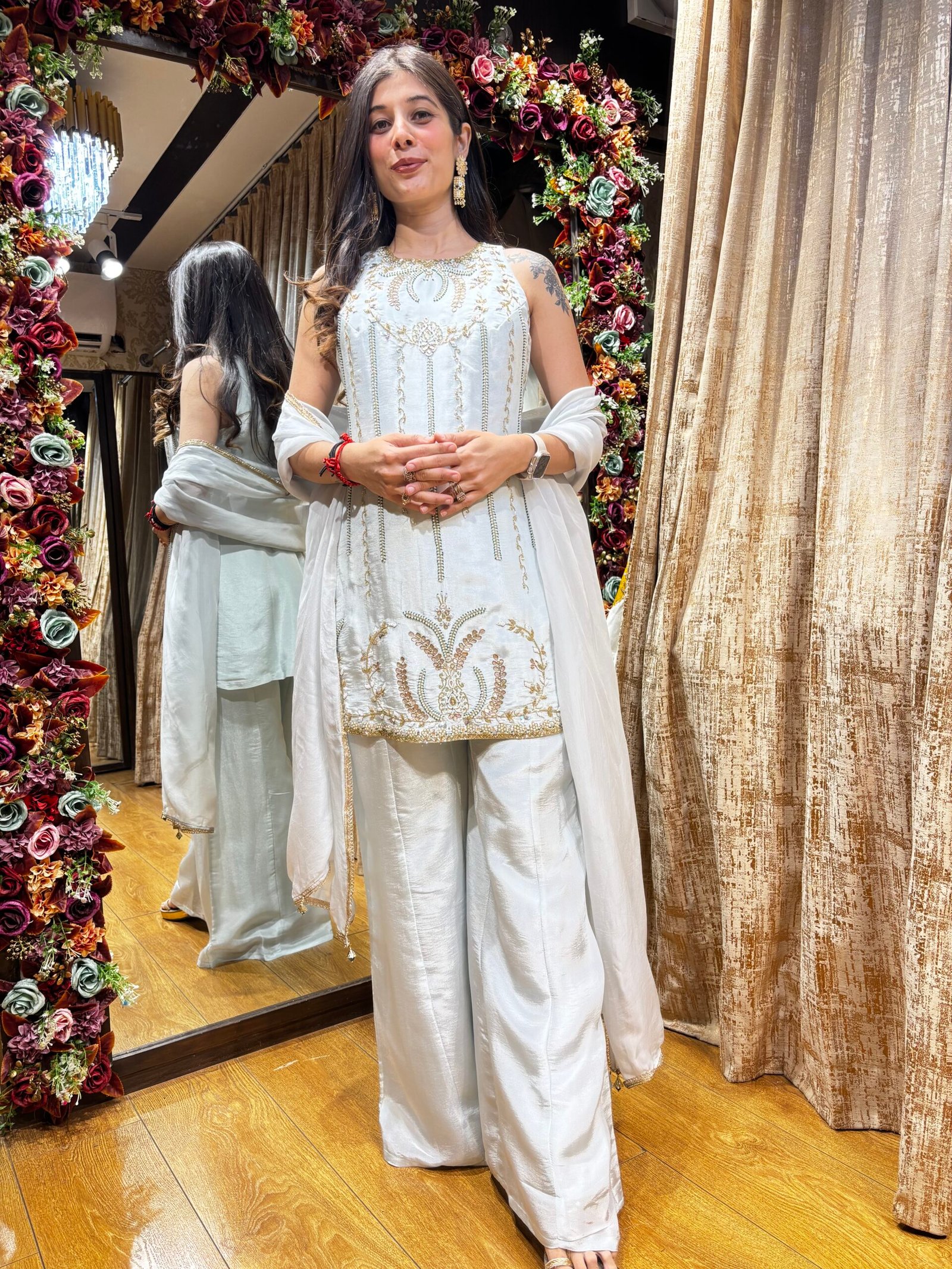NIL BABY BLUE SHARARA SET WITH HALTER NECK TOP & DUPATTA
