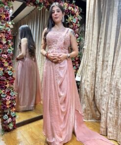 NAZM BLUSH PINK DESIGNER SKIRT DRAPE SAREE