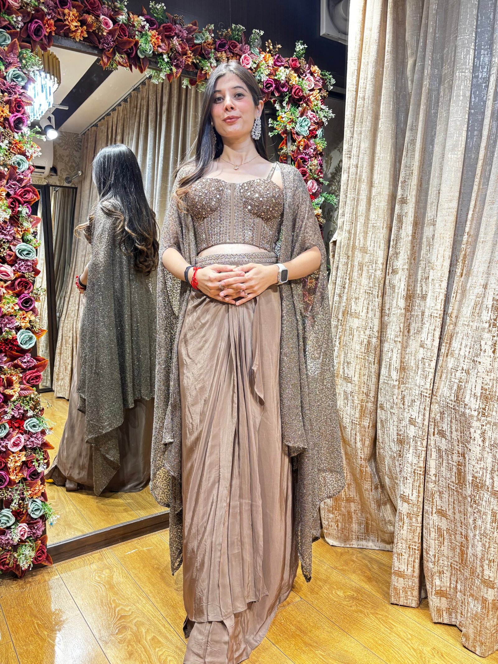 DARK BRONZE GOLD SKIRT WITH STYLISH CAPE SET