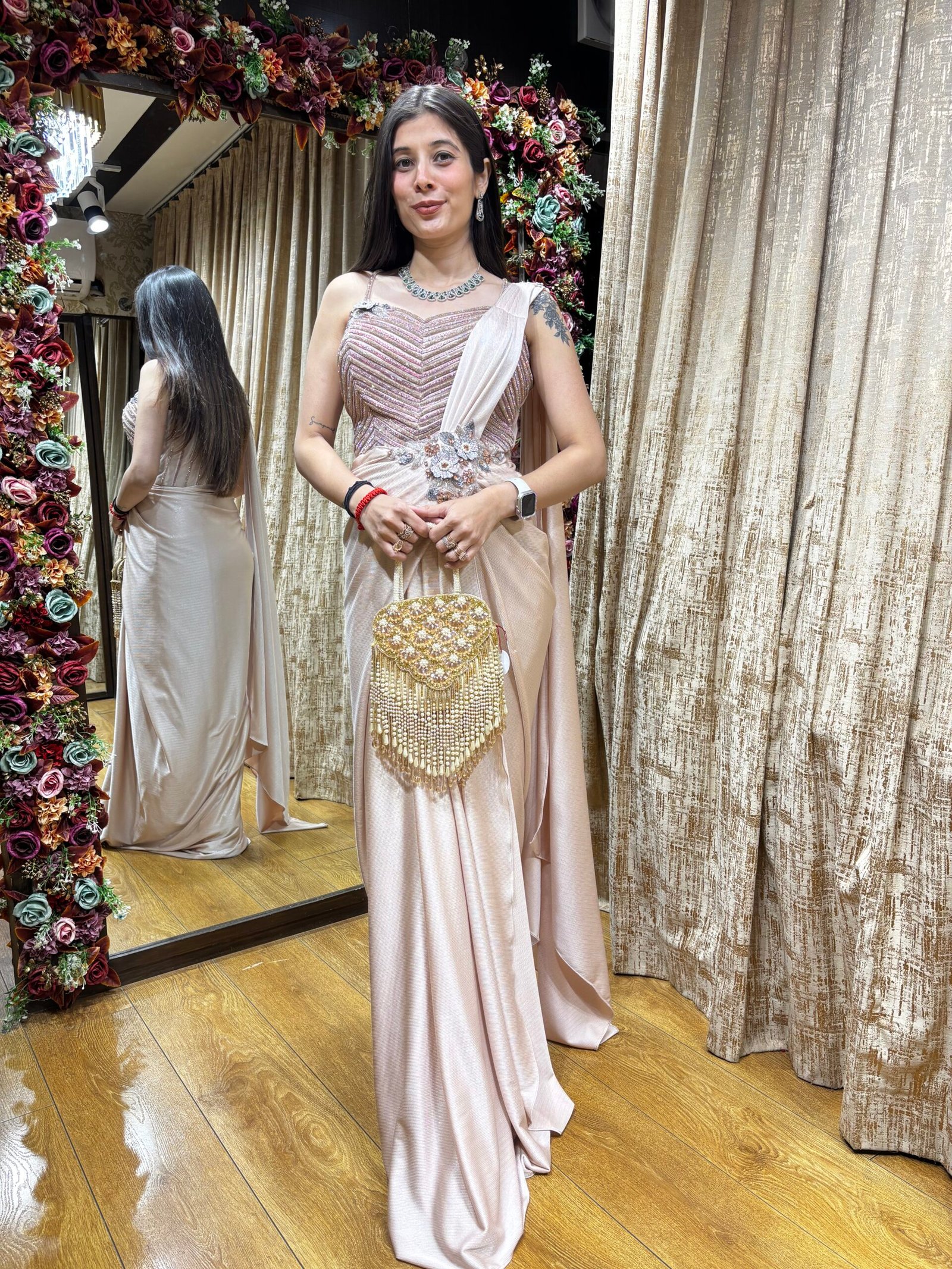 BLUSH PINK DRAPE CORSET CELEBRITY STYLE GOWN