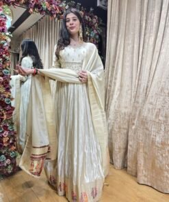 IVORY RAJWADI CHARM ANARKALI SET WITH DUPATTA