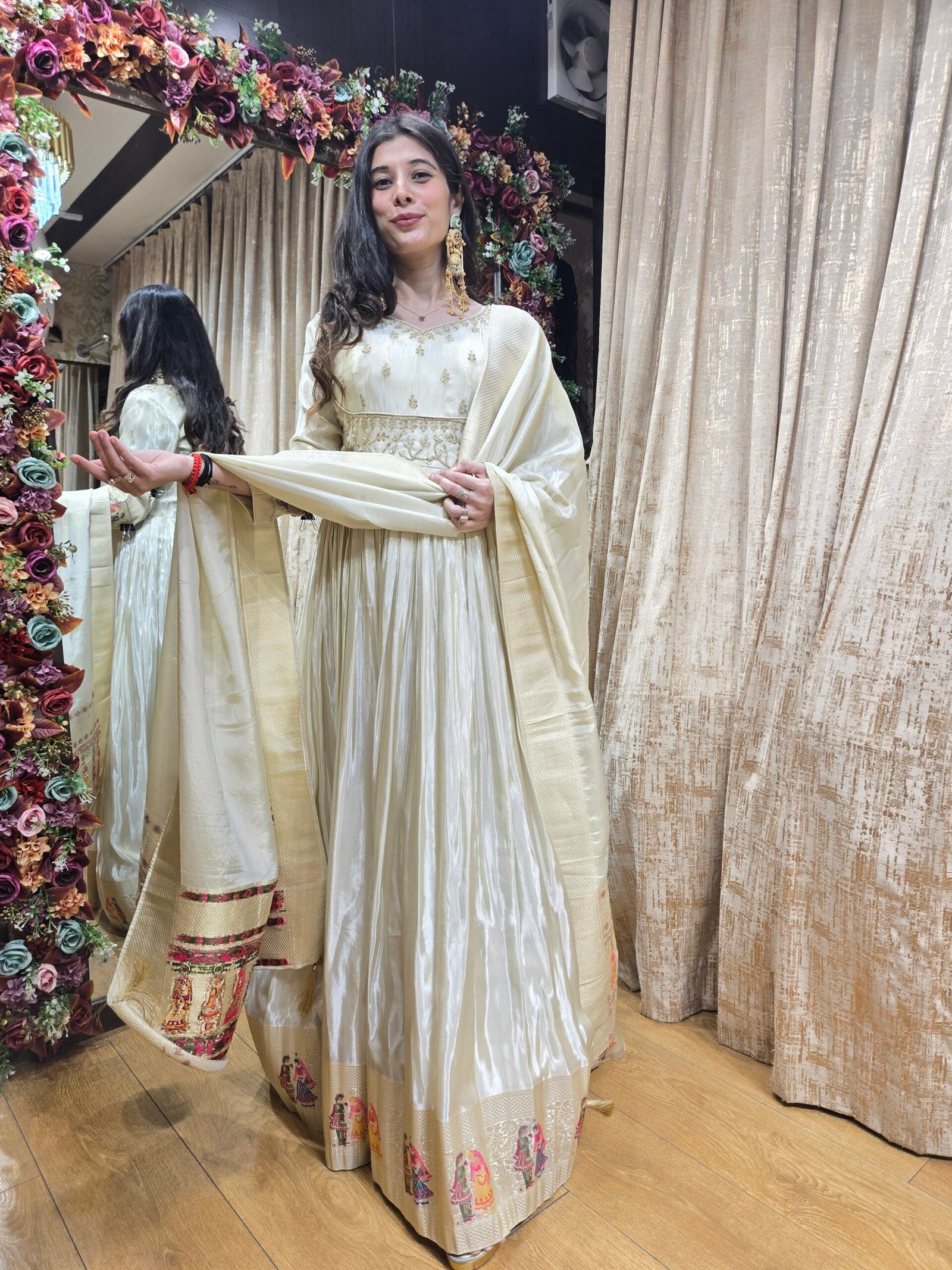 IVORY RAJWADI CHARM ANARKALI SET WITH DUPATTA