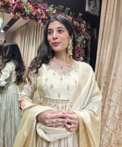 Alternative view of IVORY RAJWADI CHARM ANARKALI SET WITH DUPATTA