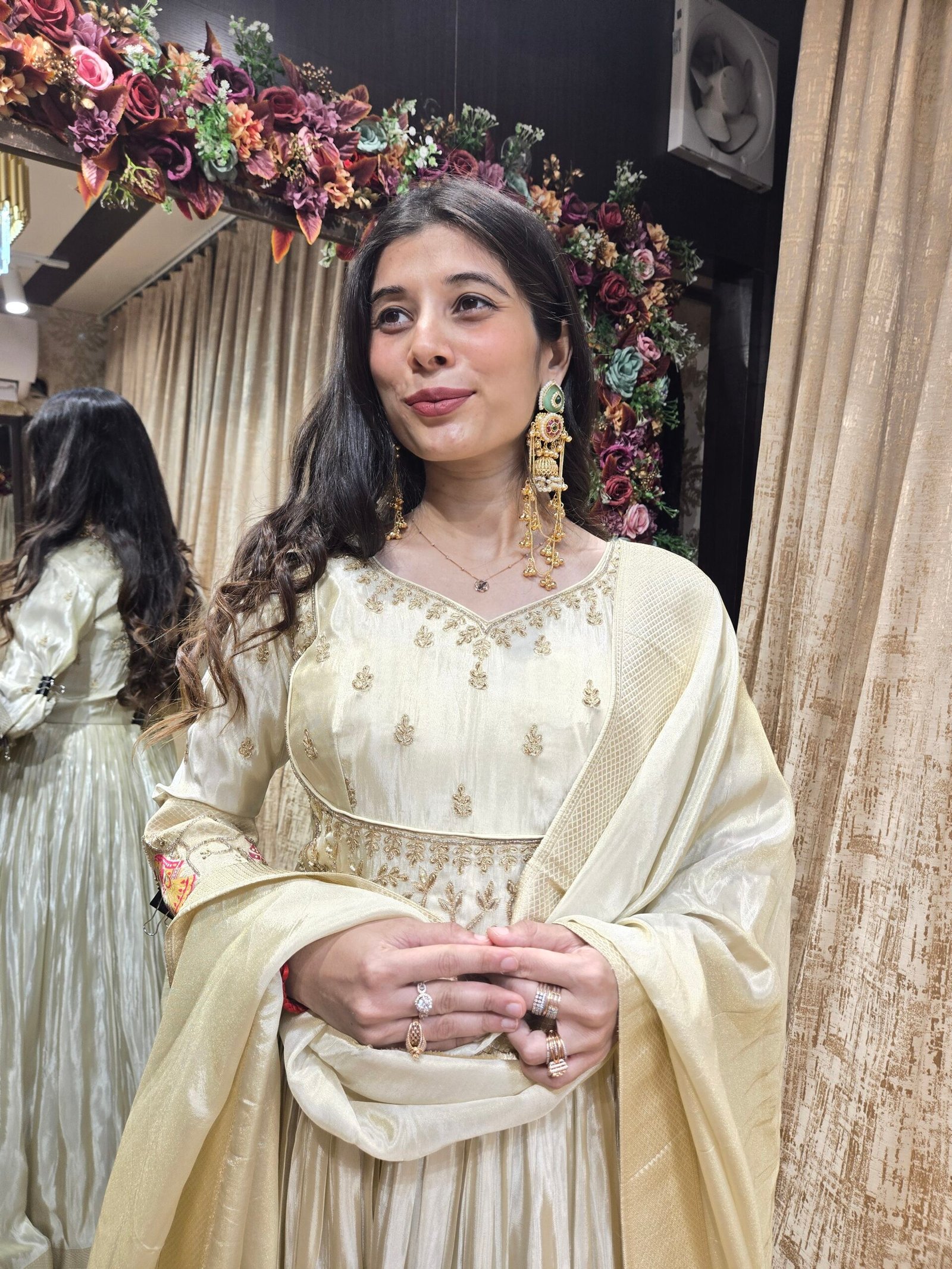 IVORY RAJWADI CHARM ANARKALI SET WITH DUPATTA - Image 2