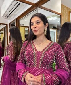 Alternative view of MAGENTA PINK PLAZZO SET WITH JEWEL PEPLUM TOP