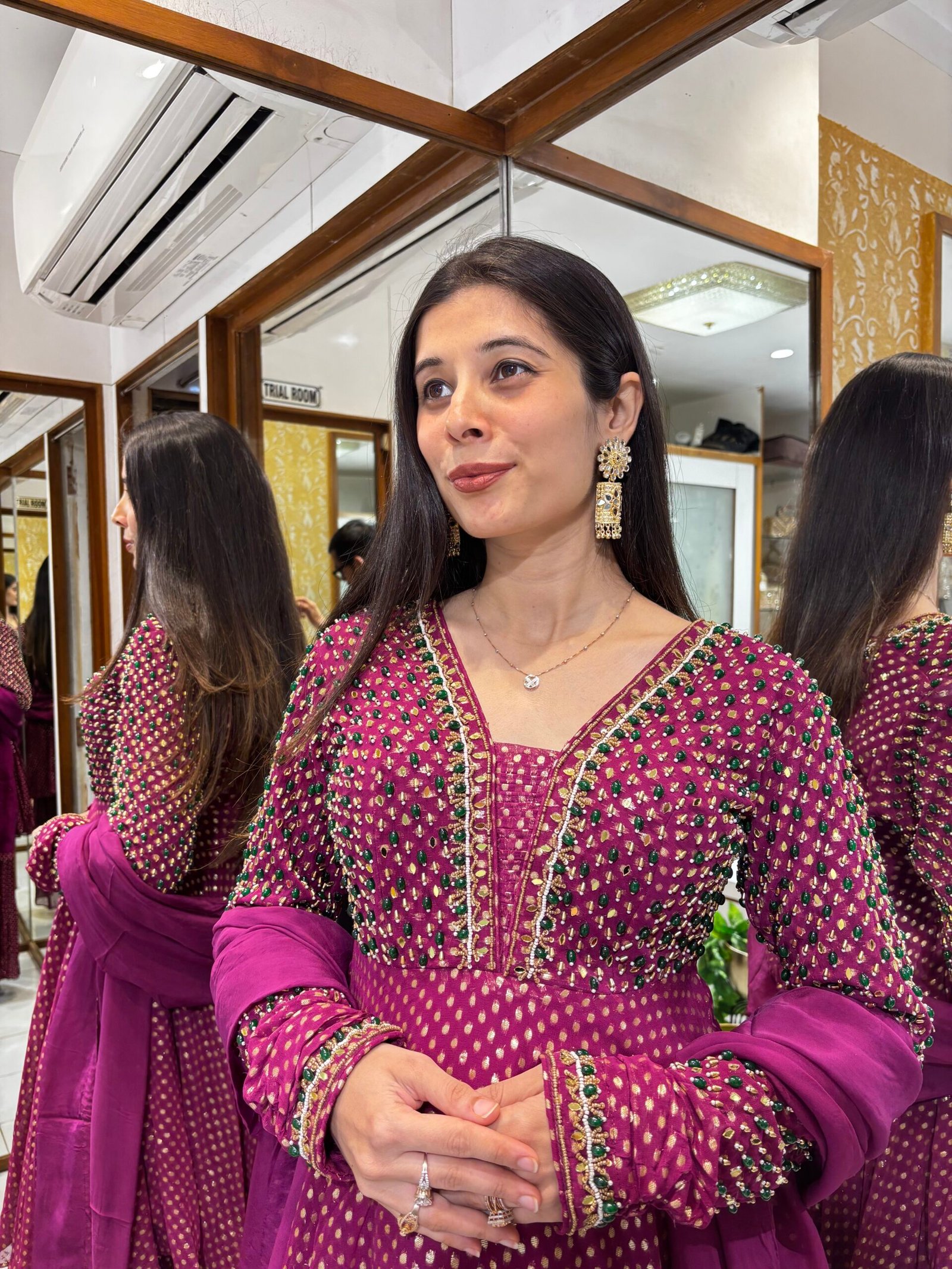 MAGENTA PINK PLAZZO SET WITH JEWEL PEPLUM TOP - Image 2