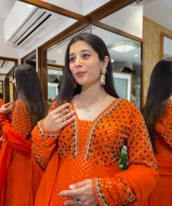 Alternative view of RUST ORANGE STYLISH JEWEL WORK PEPLUM PLAZZO SET