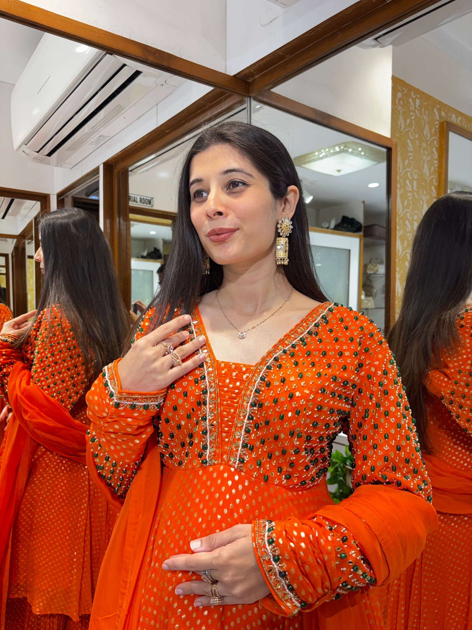 RUST ORANGE STYLISH JEWEL WORK PEPLUM PLAZZO SET - Image 2