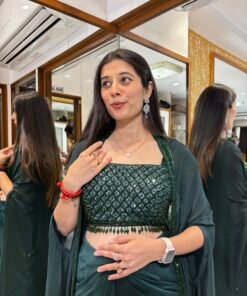 Alternative view of BOTTLE GREEN INDO WESTERN SKIRT SET WITH KAFTAN STYLE JACKET