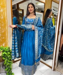 FIROZI BLUE RANGREZ FLOWY ANARKALI SET WITH DUPATTA