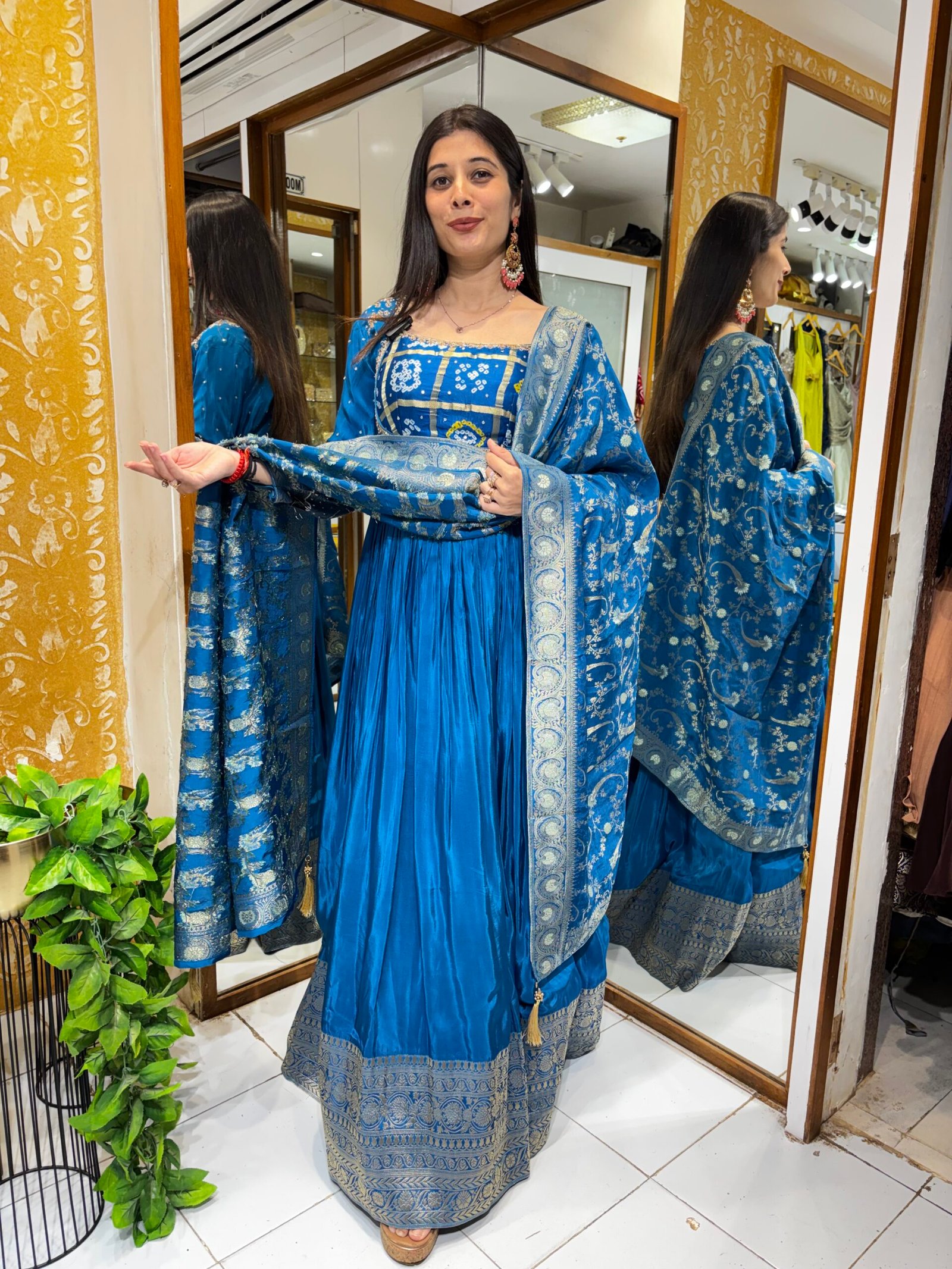 FIROZI BLUE RANGREZ FLOWY ANARKALI SET WITH DUPATTA